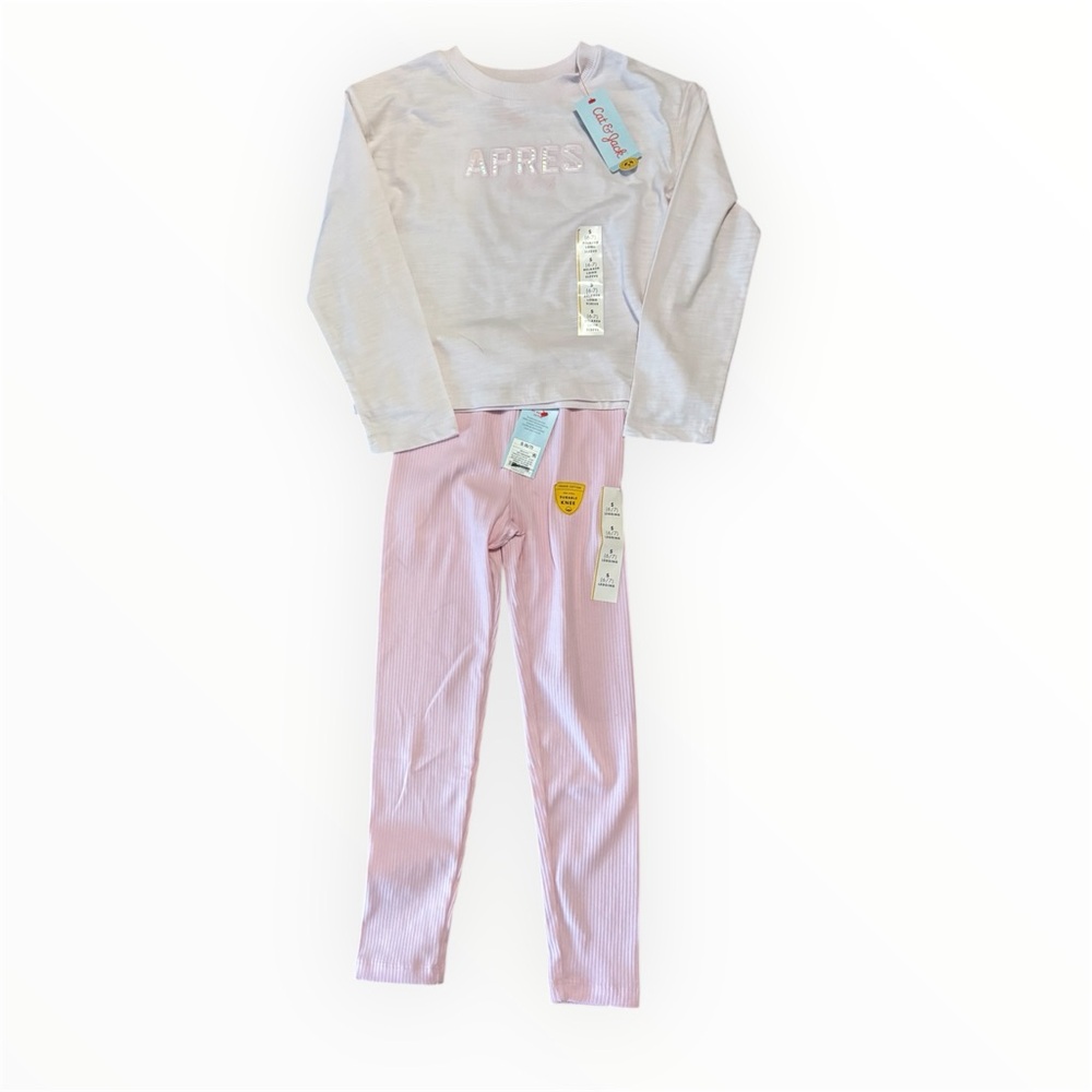 Girls Pink and White Long Sleeve Top and Leggings Set